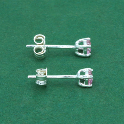 925 Sterling Silver Pink CZ Stud Earrings 4mm, Light Pink Tourmaline Style Cubic Zirconia Studs, Minimal Dainty Crystal Earrings