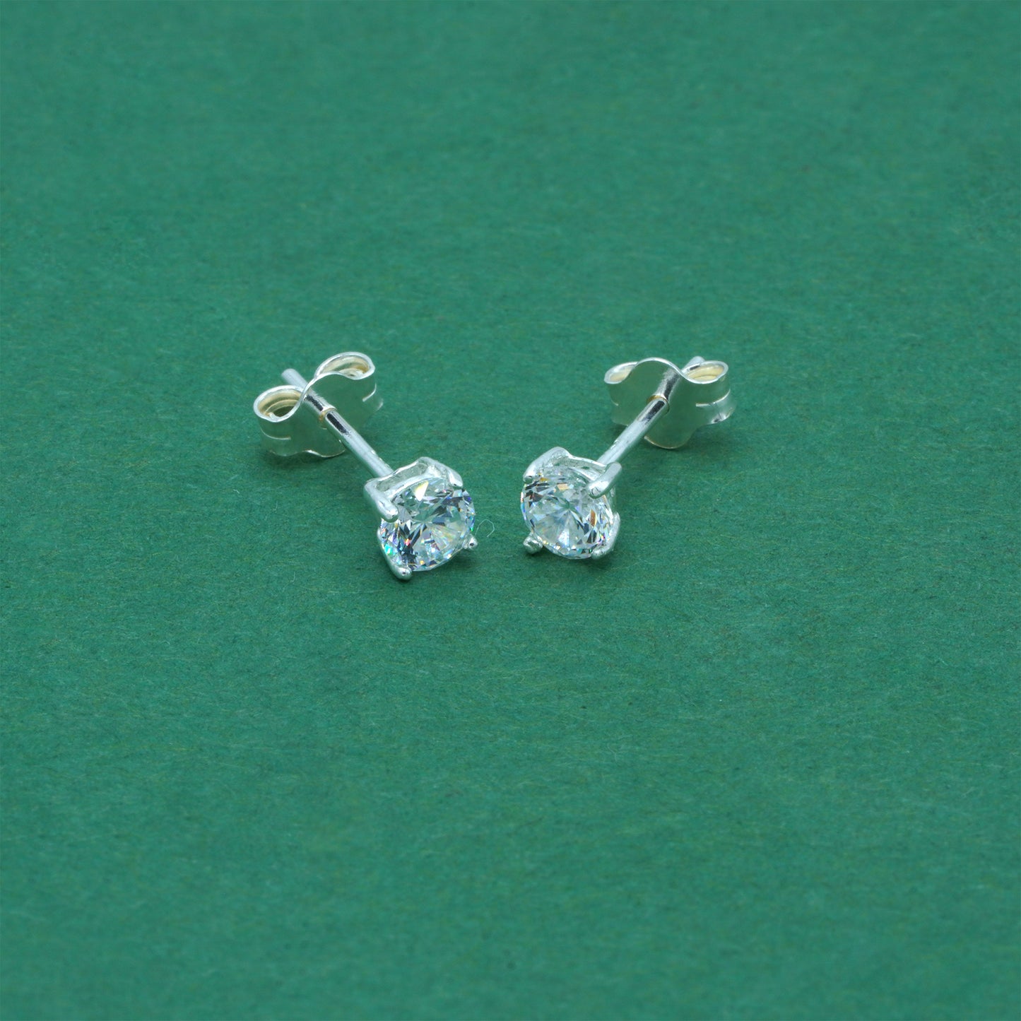 925 Sterling Silver Clear CZ Stud Earrings 4mm, Diamond Style Cubic Zirconia Studs, Minimal Dainty Crystal Earrings
