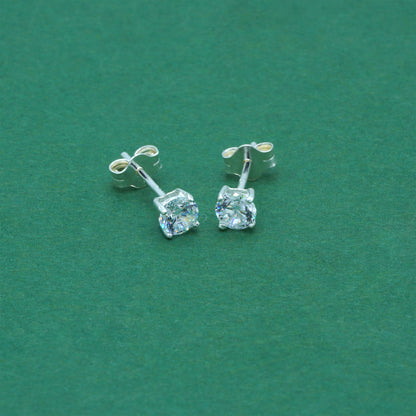 925 Sterling Silver Clear CZ Stud Earrings 4mm, Diamond Style Cubic Zirconia Studs, Minimal Dainty Crystal Earrings