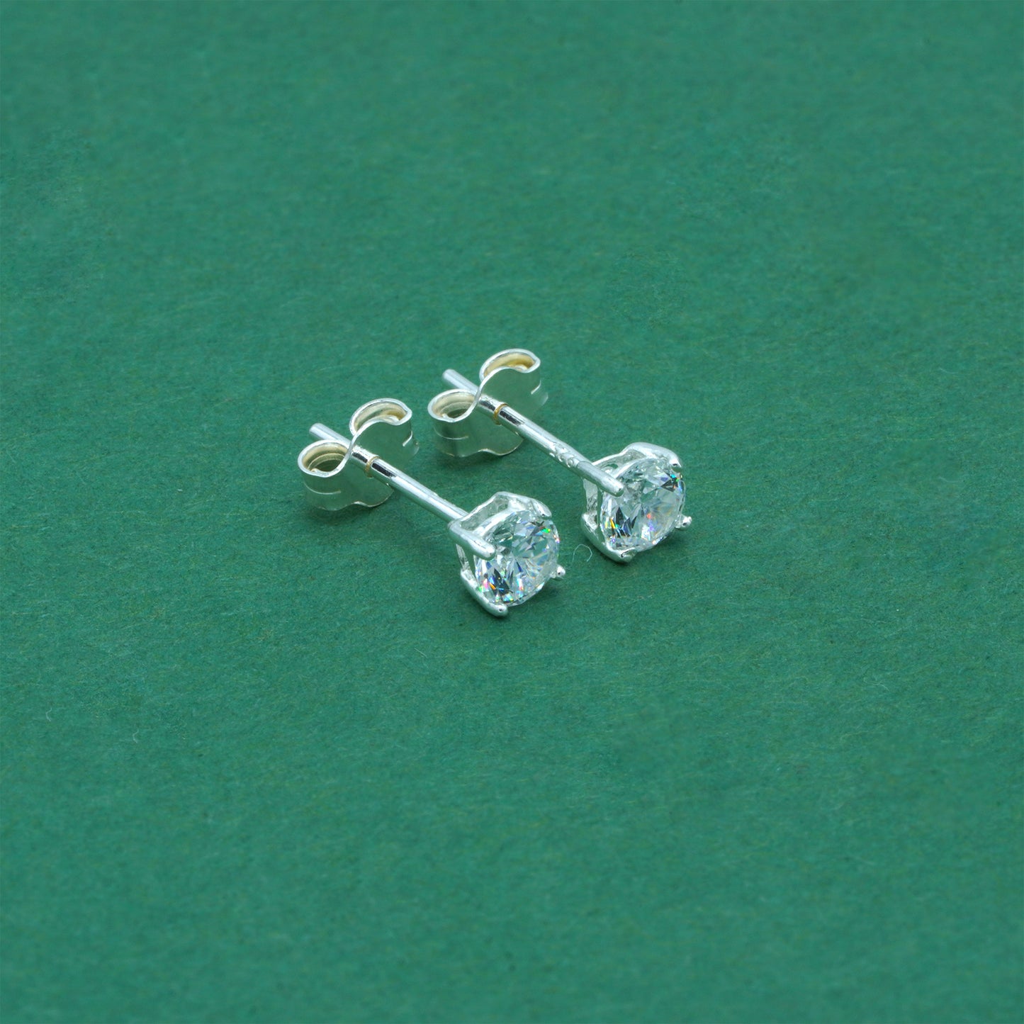 925 Sterling Silver Clear CZ Stud Earrings 4mm, Diamond Style Cubic Zirconia Studs, Minimal Dainty Crystal Earrings