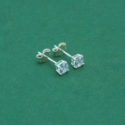 925 Sterling Silver Clear CZ Stud Earrings 4mm, Diamond Style Cubic Zirconia Studs, Minimal Dainty Crystal Earrings