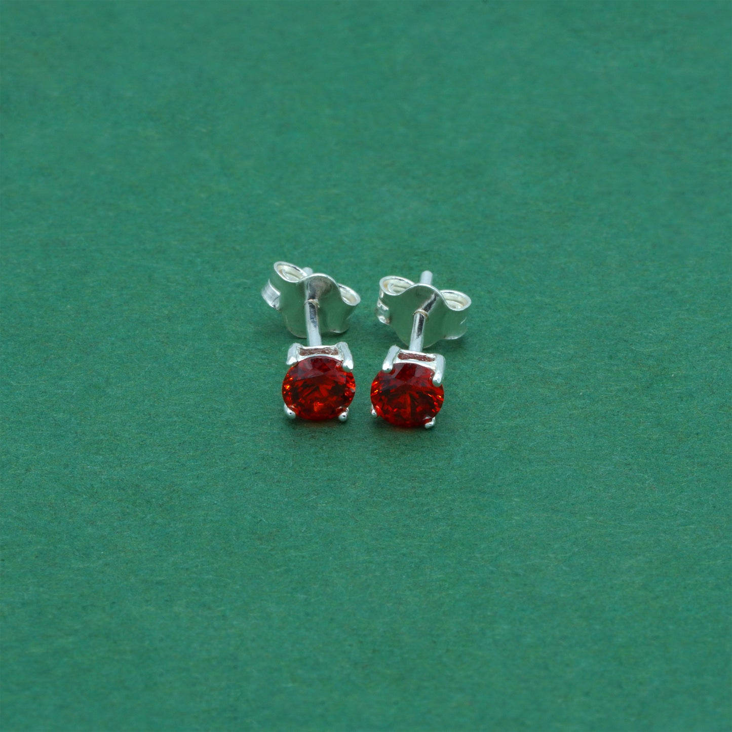 925 Sterling Silver Garnet CZ Stud Earrings 4mm, Ruby Red Cubic Zirconia Studs, Minimal Dainty Crystal Earrings