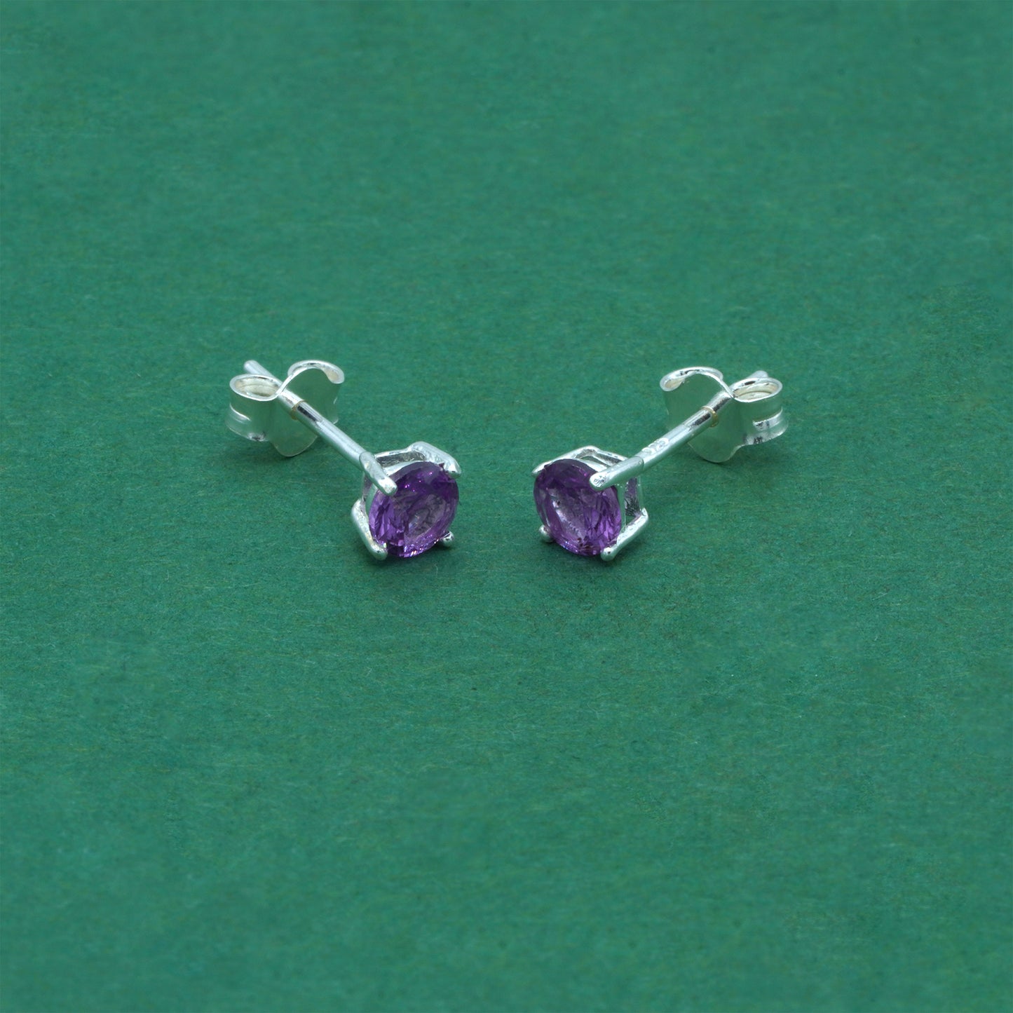 925 Sterling Silver Alexandrite CZ Stud Earrings 4mm, Lilac Cubic Zirconia Studs, Minimal Dainty Crystal Earrings