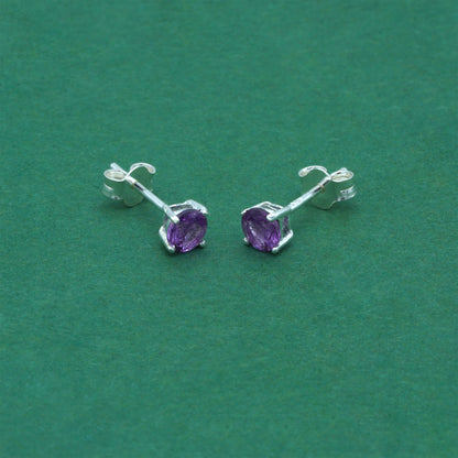 925 Sterling Silver Alexandrite CZ Stud Earrings 4mm, Lilac Cubic Zirconia Studs, Minimal Dainty Crystal Earrings