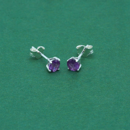 925 Sterling Silver Alexandrite CZ Stud Earrings 4mm, Lilac Cubic Zirconia Studs, Minimal Dainty Crystal Earrings