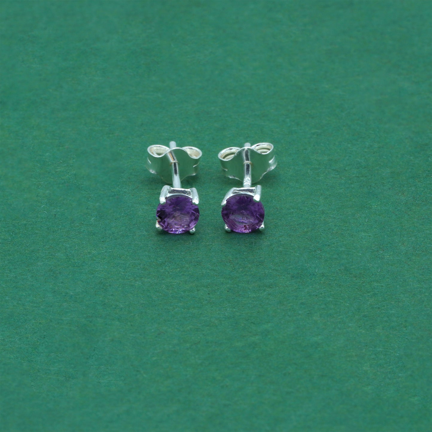 925 Sterling Silver Alexandrite CZ Stud Earrings 4mm, Lilac Cubic Zirconia Studs, Minimal Dainty Crystal Earrings