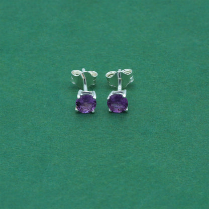 925 Sterling Silver Alexandrite CZ Stud Earrings 4mm, Lilac Cubic Zirconia Studs, Minimal Dainty Crystal Earrings