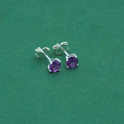 925 Sterling Silver Alexandrite CZ Stud Earrings 4mm, Lilac Cubic Zirconia Studs, Minimal Dainty Crystal Earrings