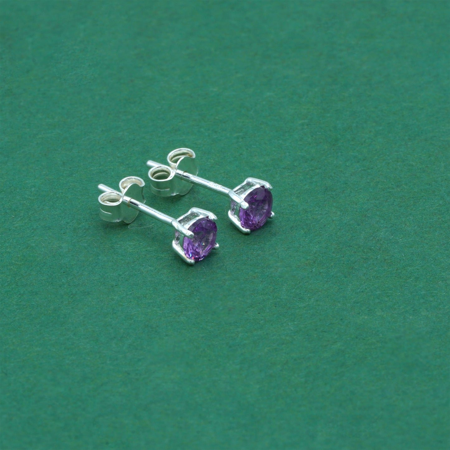 925 Sterling Silver Alexandrite CZ Stud Earrings 4mm, Lilac Cubic Zirconia Studs, Minimal Dainty Crystal Earrings