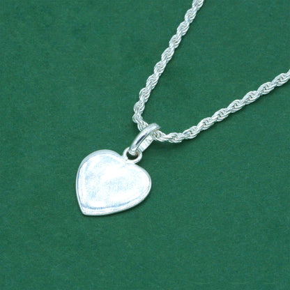 925 Sterling Silver Flat Heart Pendant Necklace with Rope Chain – Valentine’s Day Minimalist Love Necklace, Romantic Gift for Her