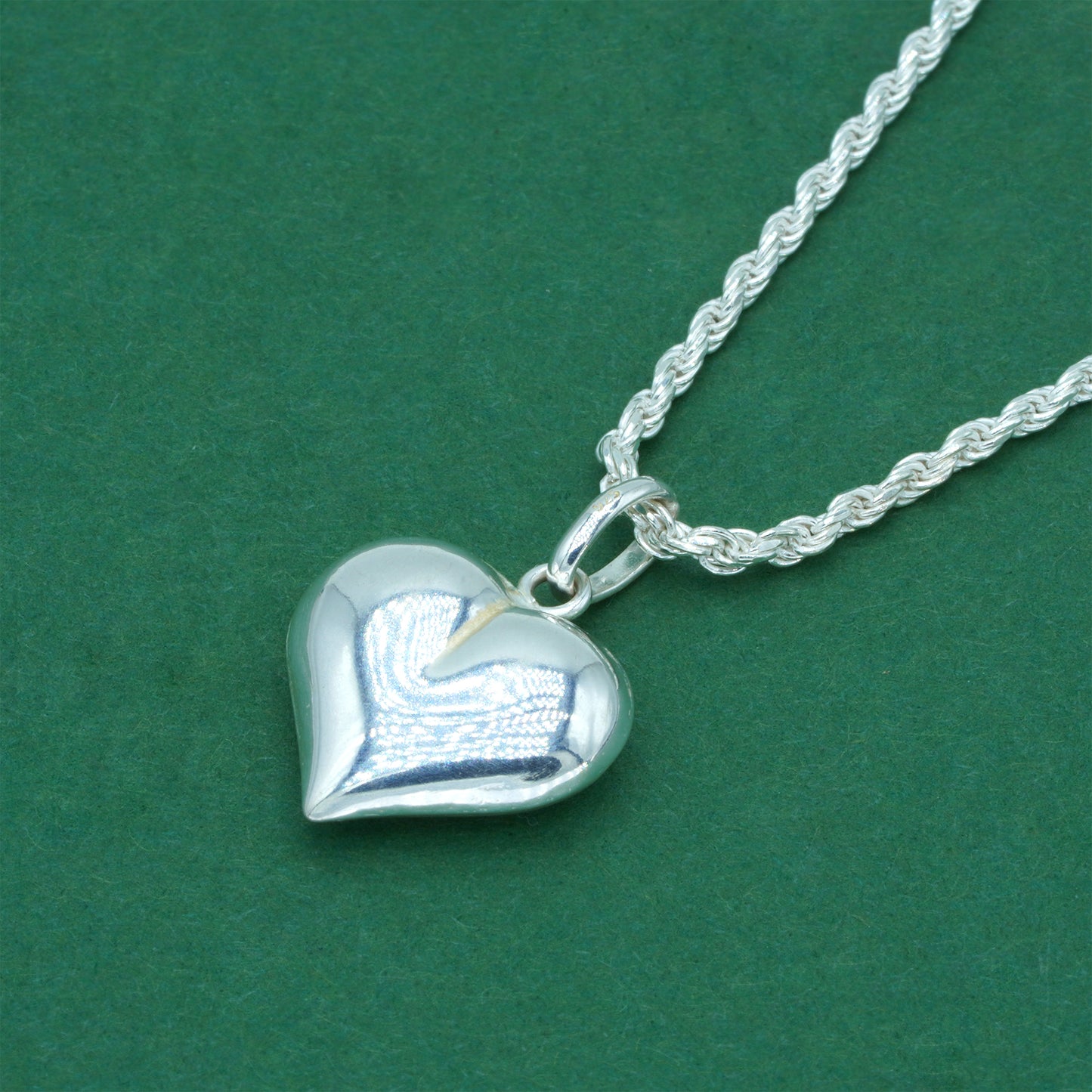 925 Sterling Silver Rope Chain With Puffed Heart Pendant Necklace – Valentine’s Day Romantic Gift for Her, Minimalist Silver Heart Jewelry