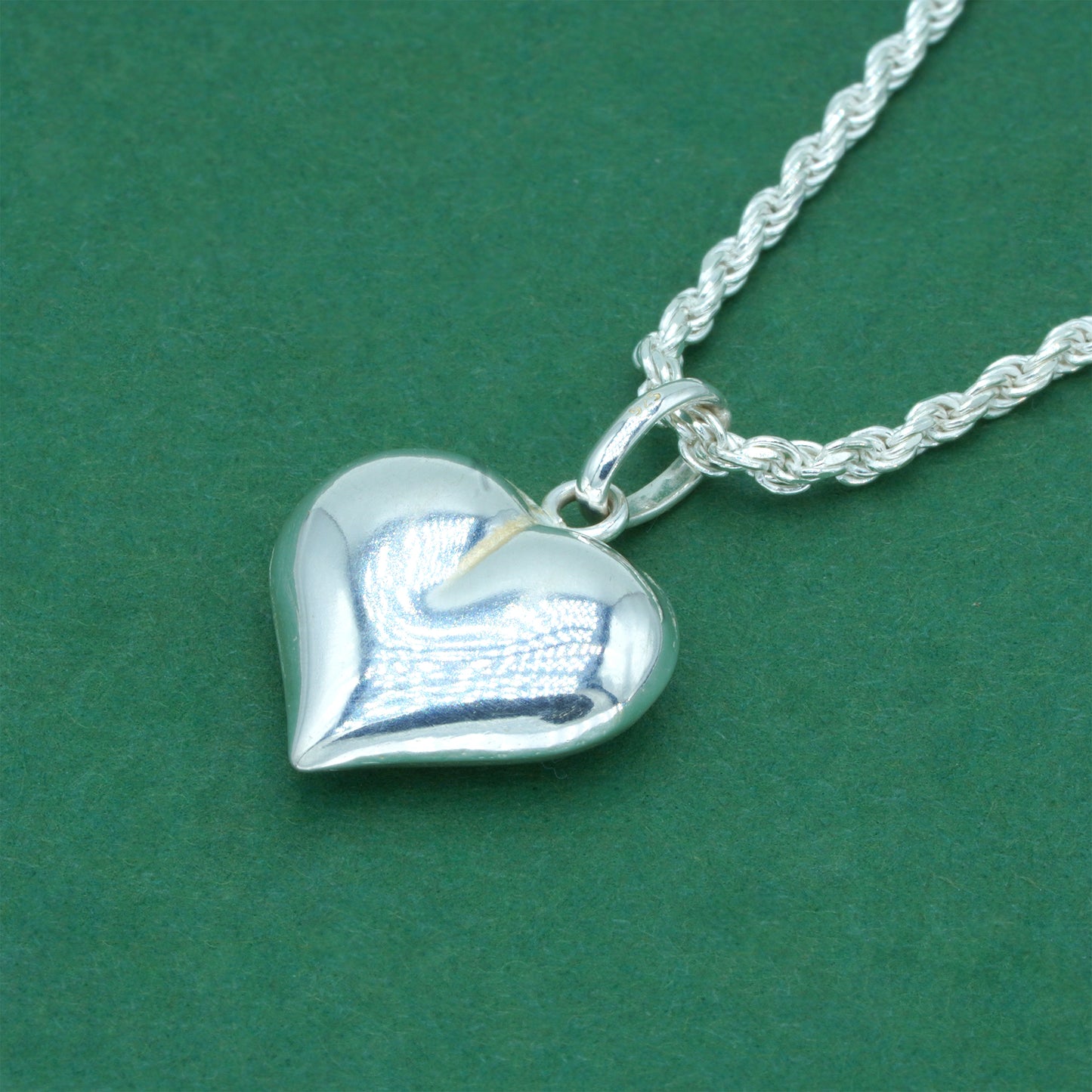 925 Sterling Silver Rope Chain With Puffed Heart Pendant Necklace – Valentine’s Day Romantic Gift for Her, Minimalist Silver Heart Jewelry