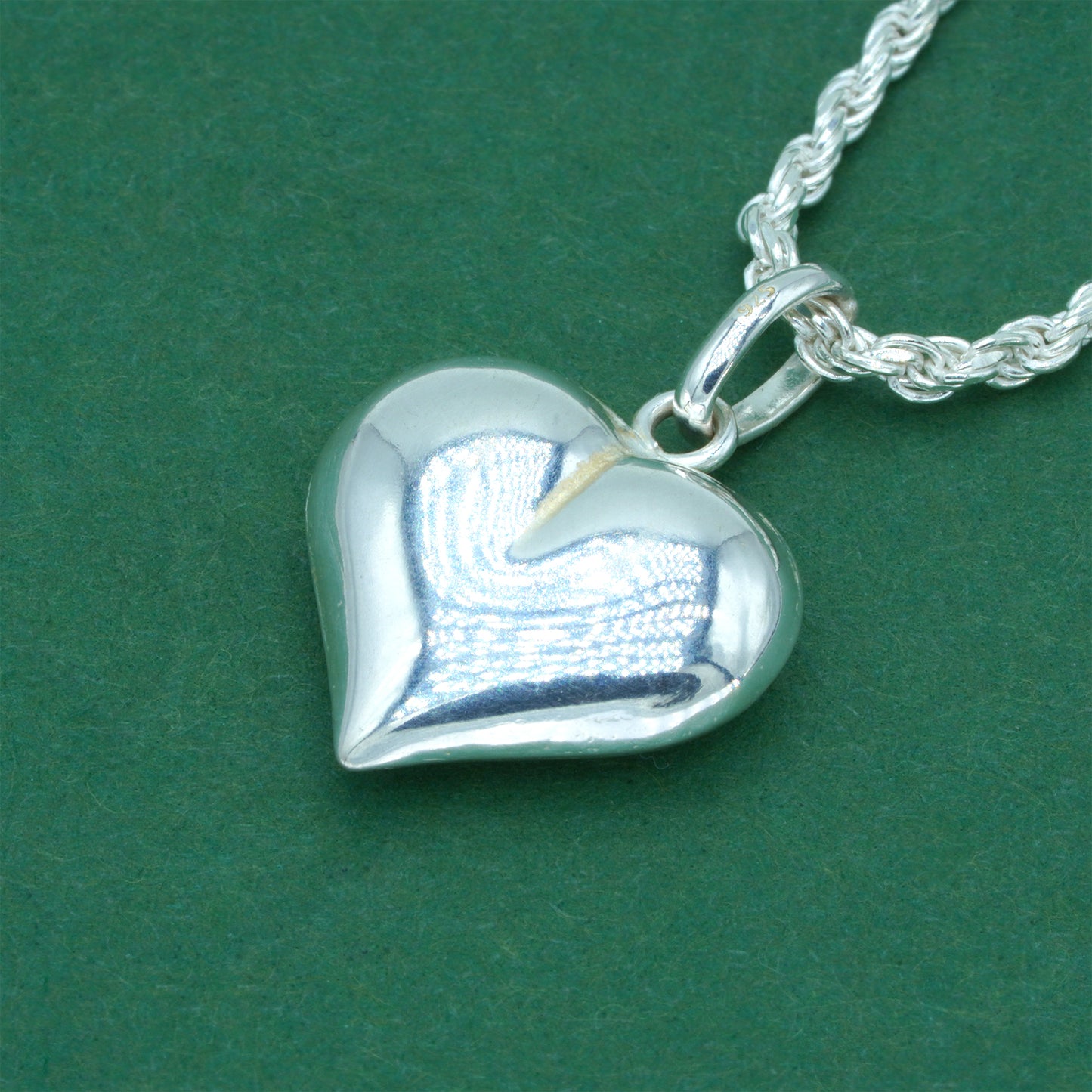 925 Sterling Silver Rope Chain With Puffed Heart Pendant Necklace – Valentine’s Day Romantic Gift for Her, Minimalist Silver Heart Jewelry