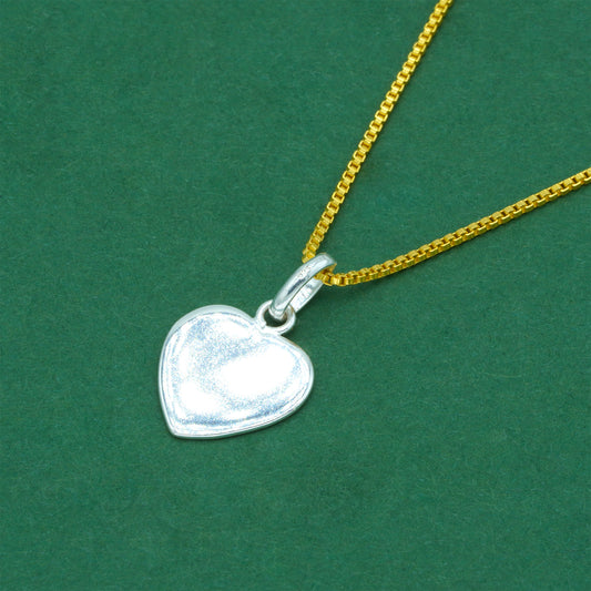 925 Sterling Silver Flat Heart Pendant Necklace with 18k Flash Gold Plated Box Chain – Valentine’s Day Minimalist Love Necklace, Romantic Gift for Her