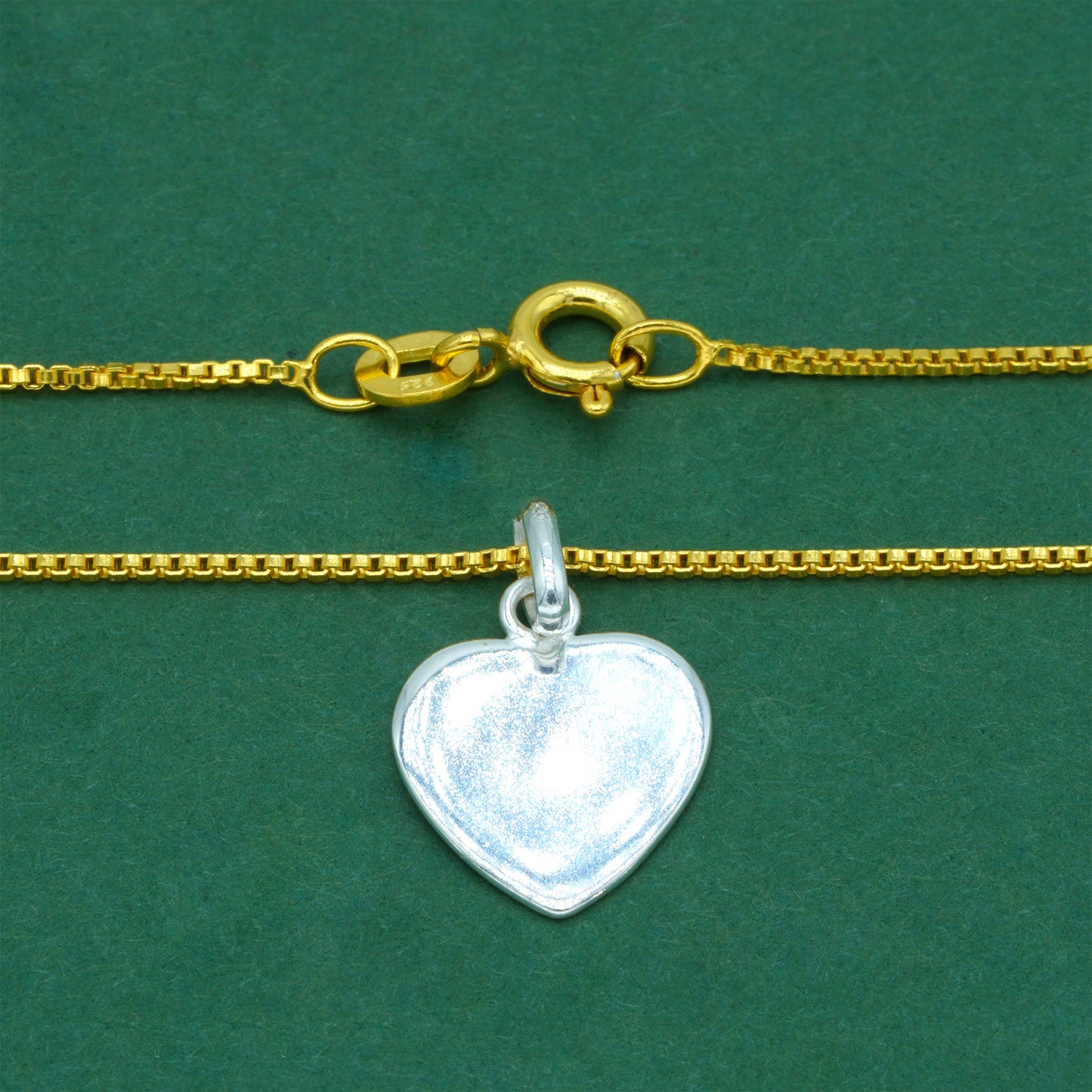 925 Sterling Silver Flat Heart Pendant Necklace with 18k Flash Gold Plated Box Chain – Valentine’s Day Minimalist Love Necklace, Romantic Gift for Her