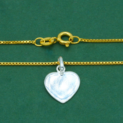 925 Sterling Silver Flat Heart Pendant Necklace with 18k Flash Gold Plated Box Chain – Valentine’s Day Minimalist Love Necklace, Romantic Gift for Her