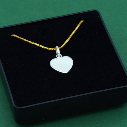 925 Sterling Silver Flat Heart Pendant Necklace with 18k Flash Gold Plated Box Chain, Valentine’s Day Gift, Romantic Love Necklace Supplied in Gift Box