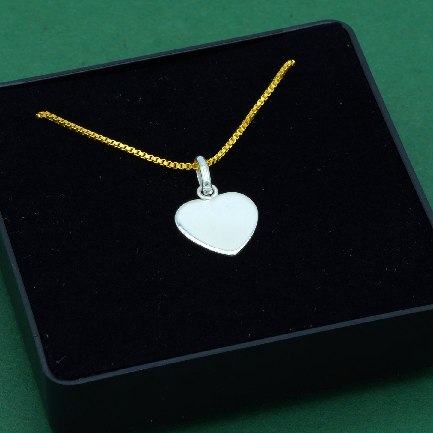 925 Sterling Silver Flat Heart Pendant Necklace with 18k Flash Gold Plated Box Chain, Valentine’s Day Gift, Romantic Love Necklace Supplied in Gift Box
