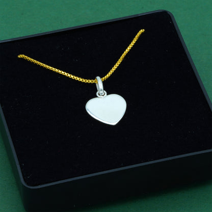 925 Sterling Silver Flat Heart Pendant Necklace with 18k Flash Gold Plated Box Chain, Valentine’s Day Gift, Romantic Love Necklace Supplied in Gift Box