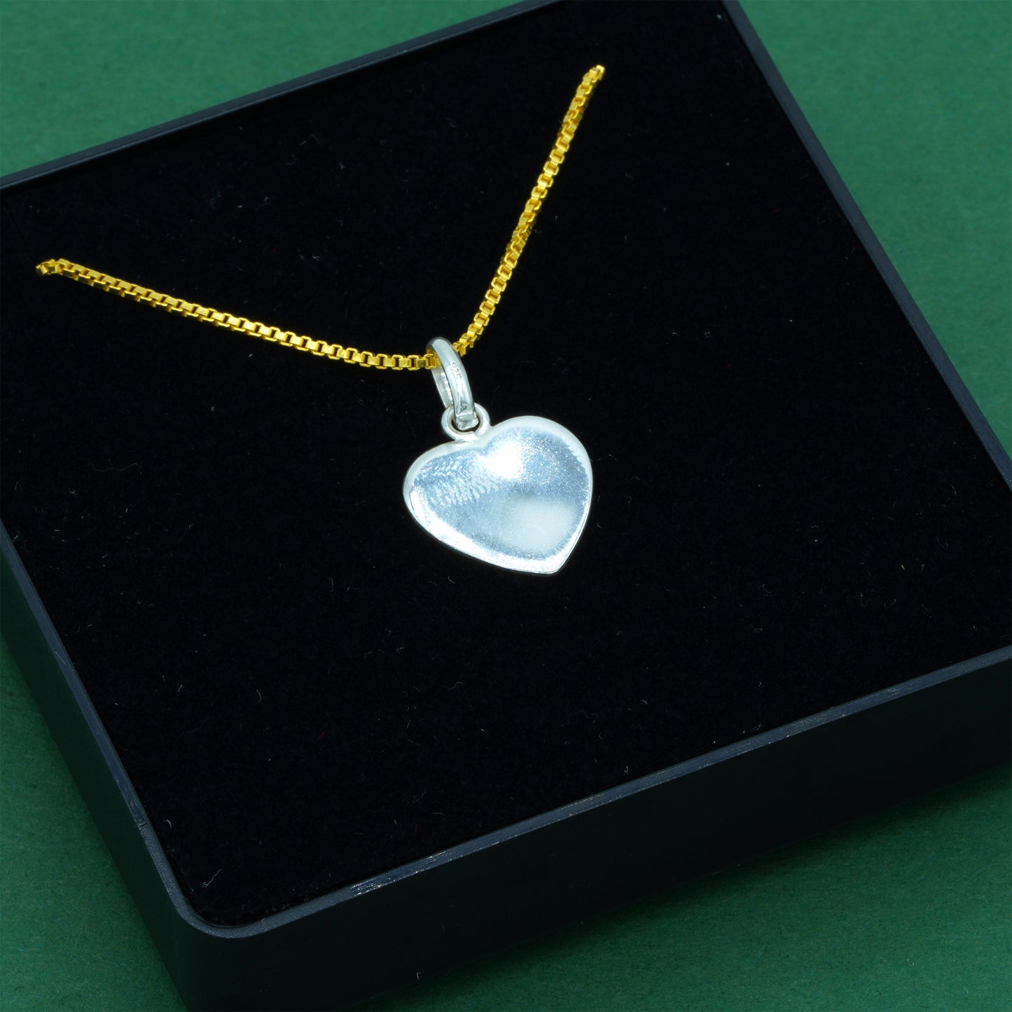 925 Sterling Silver Flat Heart Pendant Necklace with 18k Flash Gold Plated Box Chain, Valentine’s Day Gift, Romantic Love Necklace Supplied in Gift Box
