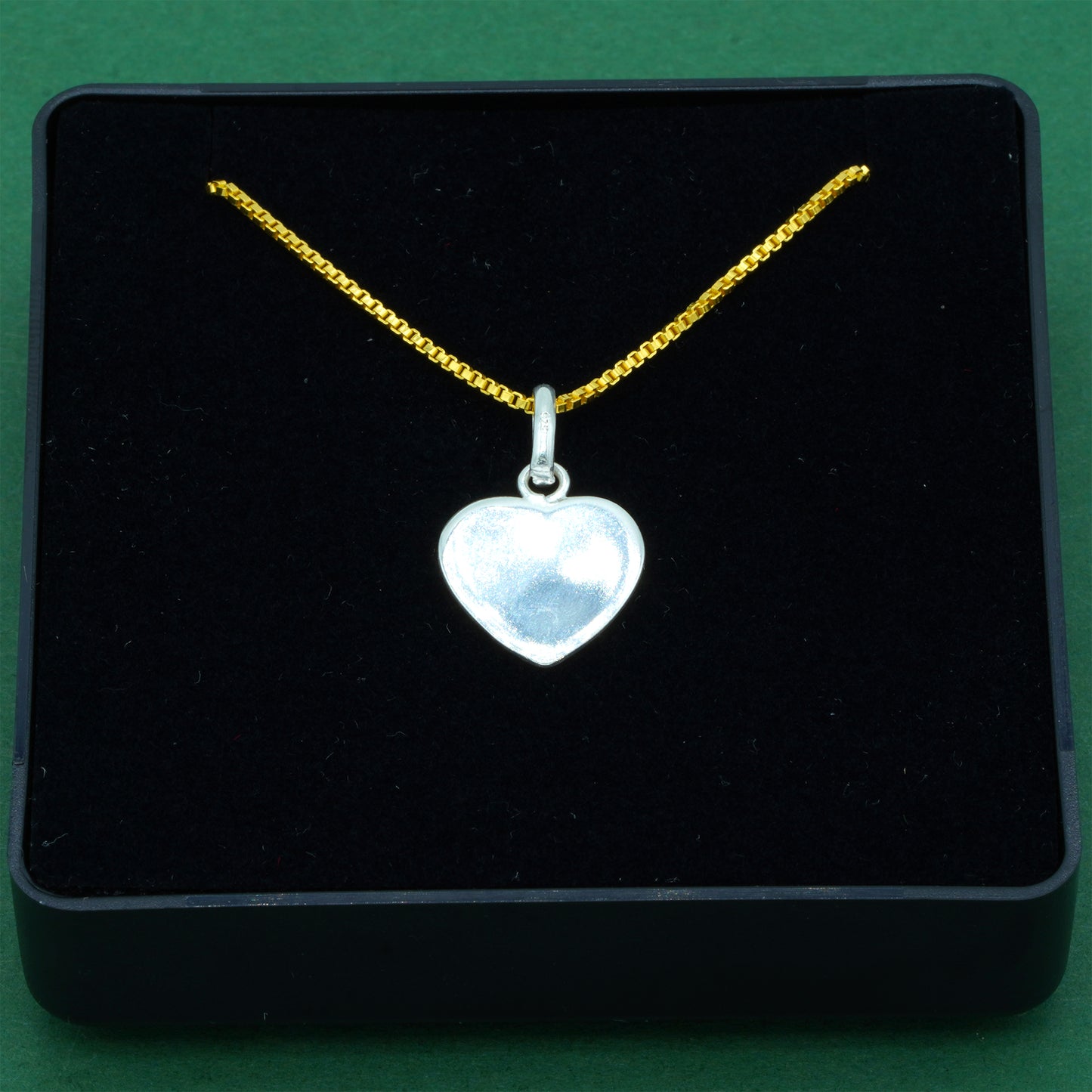 925 Sterling Silver Flat Heart Pendant Necklace with 18k Flash Gold Plated Box Chain, Valentine’s Day Gift, Romantic Love Necklace Supplied in Gift Box