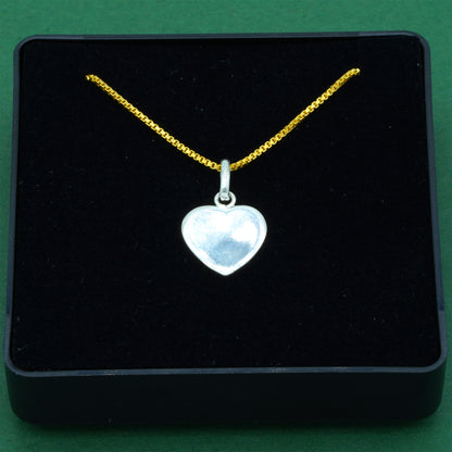 925 Sterling Silver Flat Heart Pendant Necklace with 18k Flash Gold Plated Box Chain, Valentine’s Day Gift, Romantic Love Necklace Supplied in Gift Box