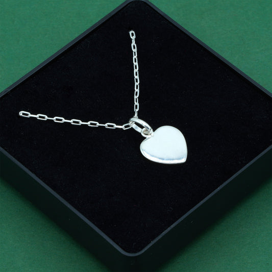 925 Sterling Silver Paperclip Link Chain With Flat Heart Pendant Necklace, Valentine’s Day Gift for Her, Supplied in Gift Box