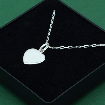 925 Sterling Silver Paperclip Link Chain With Flat Heart Pendant Necklace, Valentine’s Day Gift for Her, Supplied in Gift Box