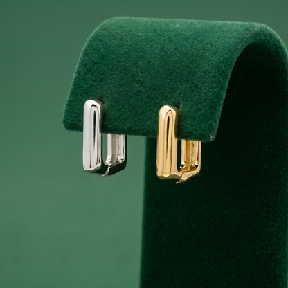 10/12mm Geometric Square Link Huggie Earrings