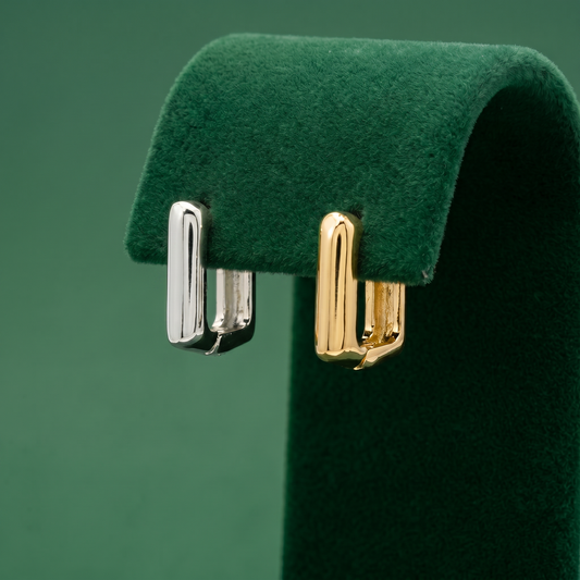10/12mm Geometric Square Link Huggie Earrings