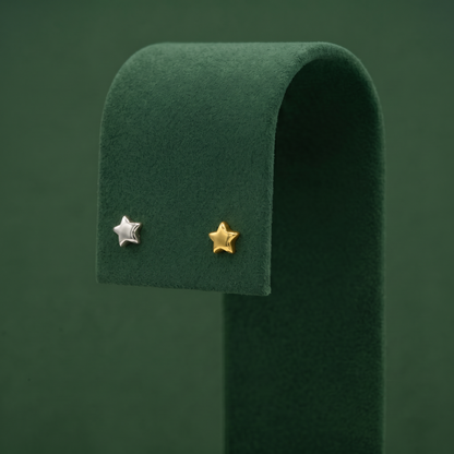 4mm Tiny Star Stud Earrings in Sterling Silver and Flash Gold