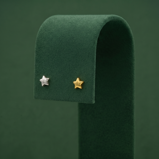4mm Tiny Star Stud Earrings in Sterling Silver and Flash Gold