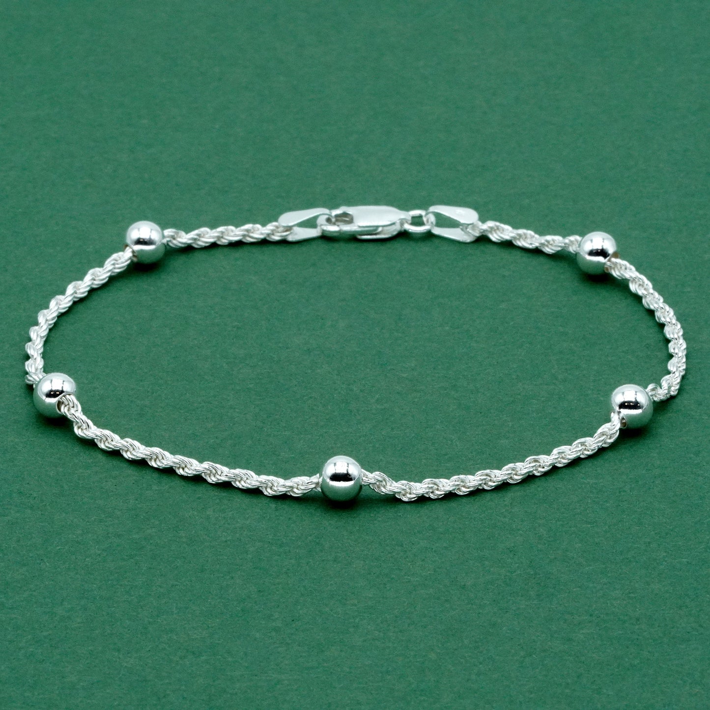 Sterling Silver Beaded Rope Chain Bracelet