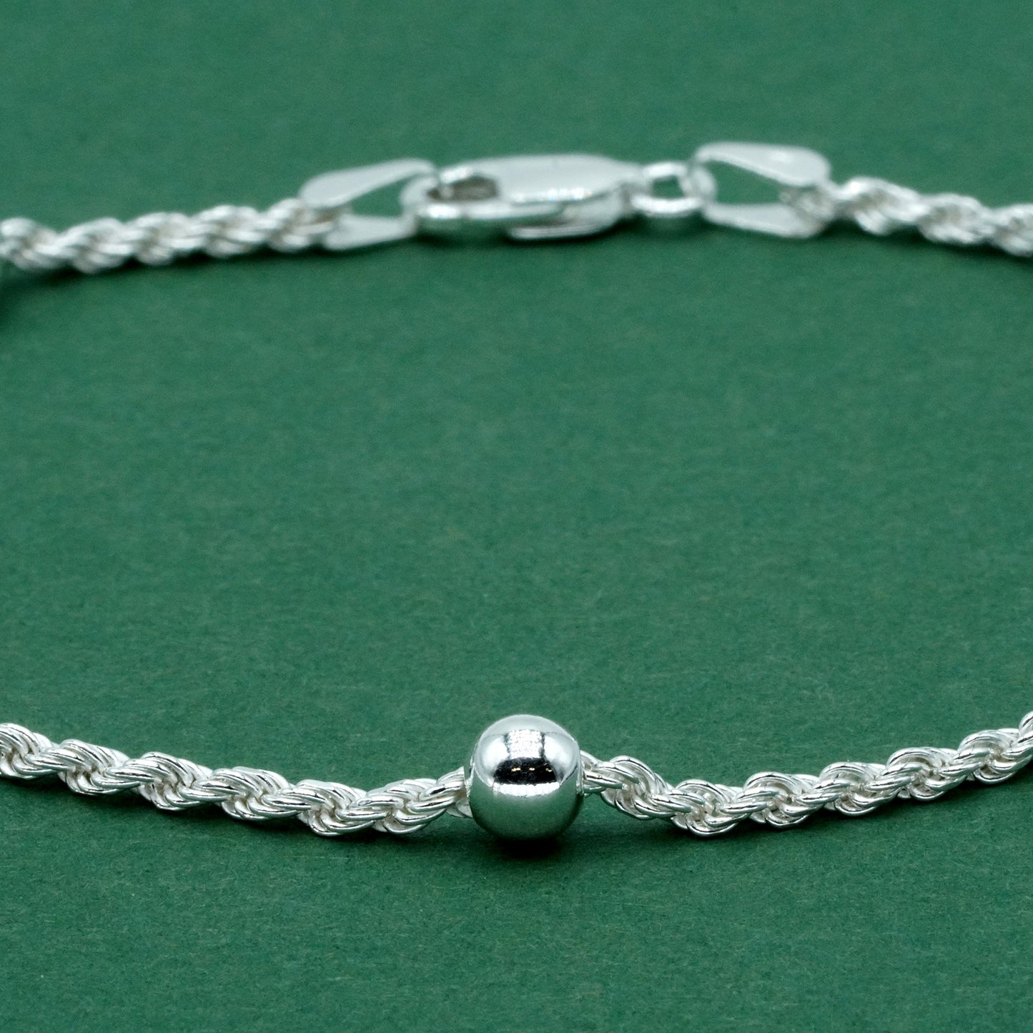 Sterling Silver Beaded Rope Chain Bracelet