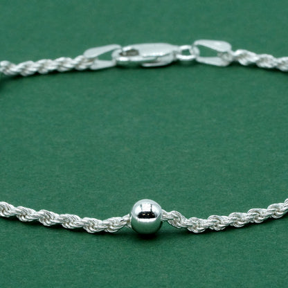 Sterling Silver Beaded Rope Chain Bracelet