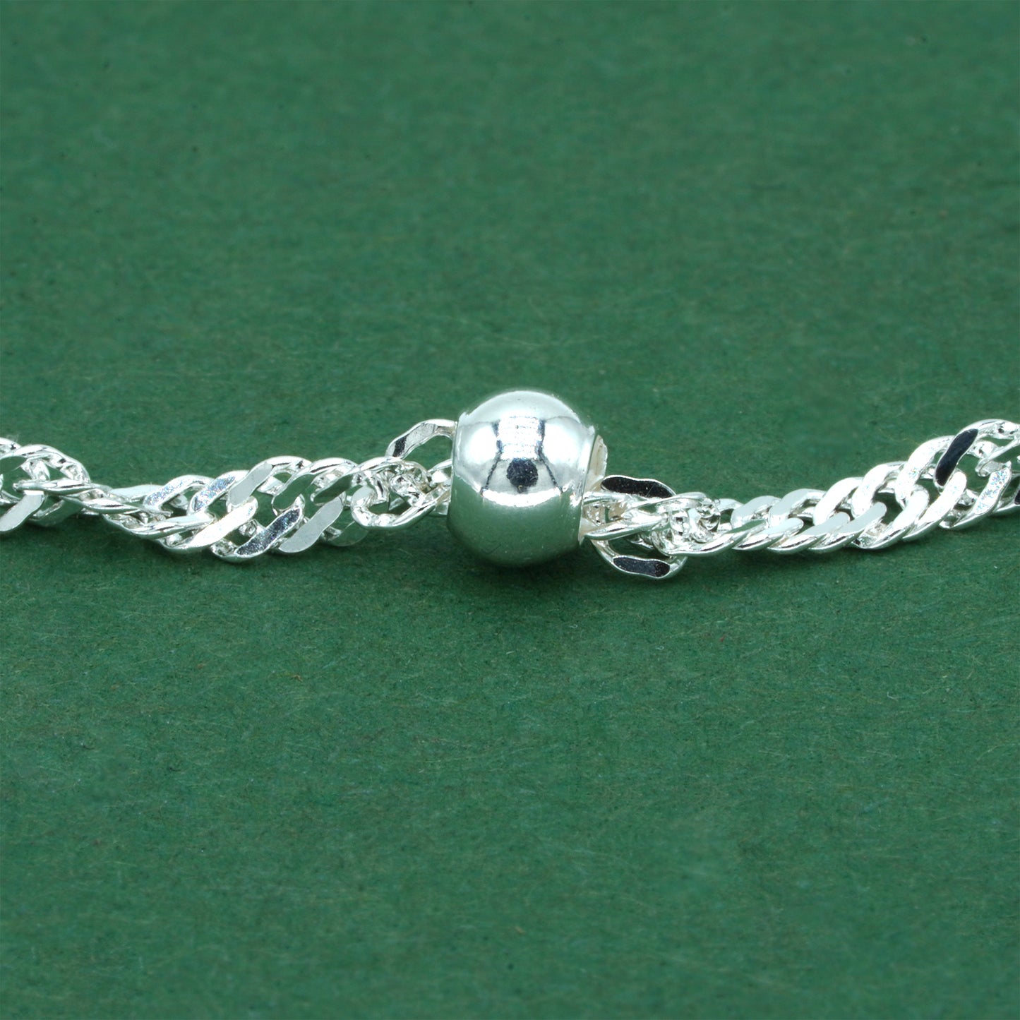 925 Sterling Silver Beaded Singapore Chain Anklet, Twisted Rope Minimal Silver Ankle Bracelet, Delicate Everyday Jewellery