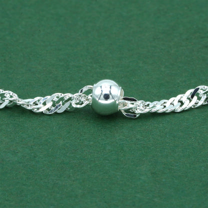 925 Sterling Silver Beaded Singapore Chain Anklet, Twisted Rope Minimal Silver Ankle Bracelet, Delicate Everyday Jewellery