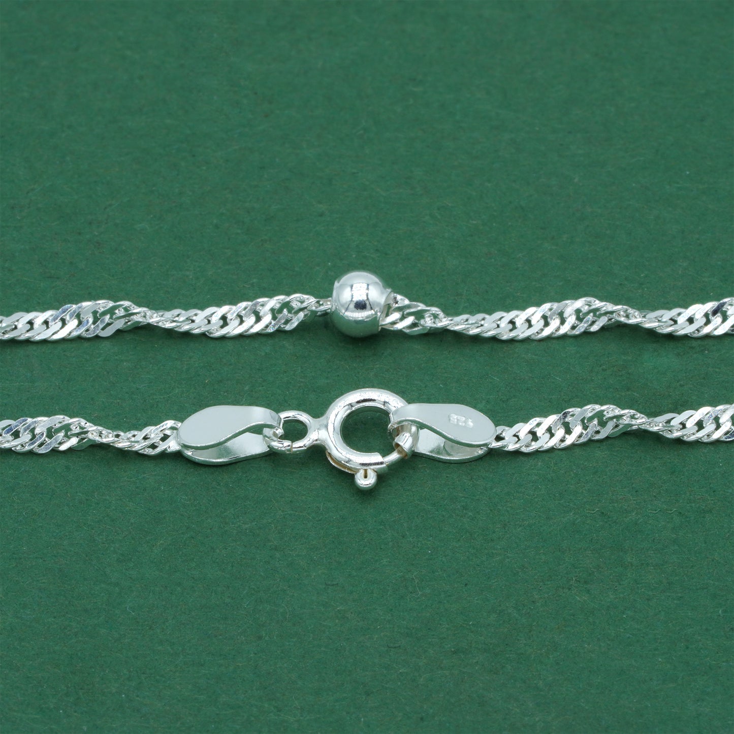 925 Sterling Silver Beaded Singapore Chain Anklet, Twisted Rope Minimal Silver Ankle Bracelet, Delicate Everyday Jewellery