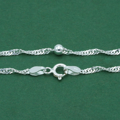 925 Sterling Silver Beaded Singapore Chain Anklet, Twisted Rope Minimal Silver Ankle Bracelet, Delicate Everyday Jewellery