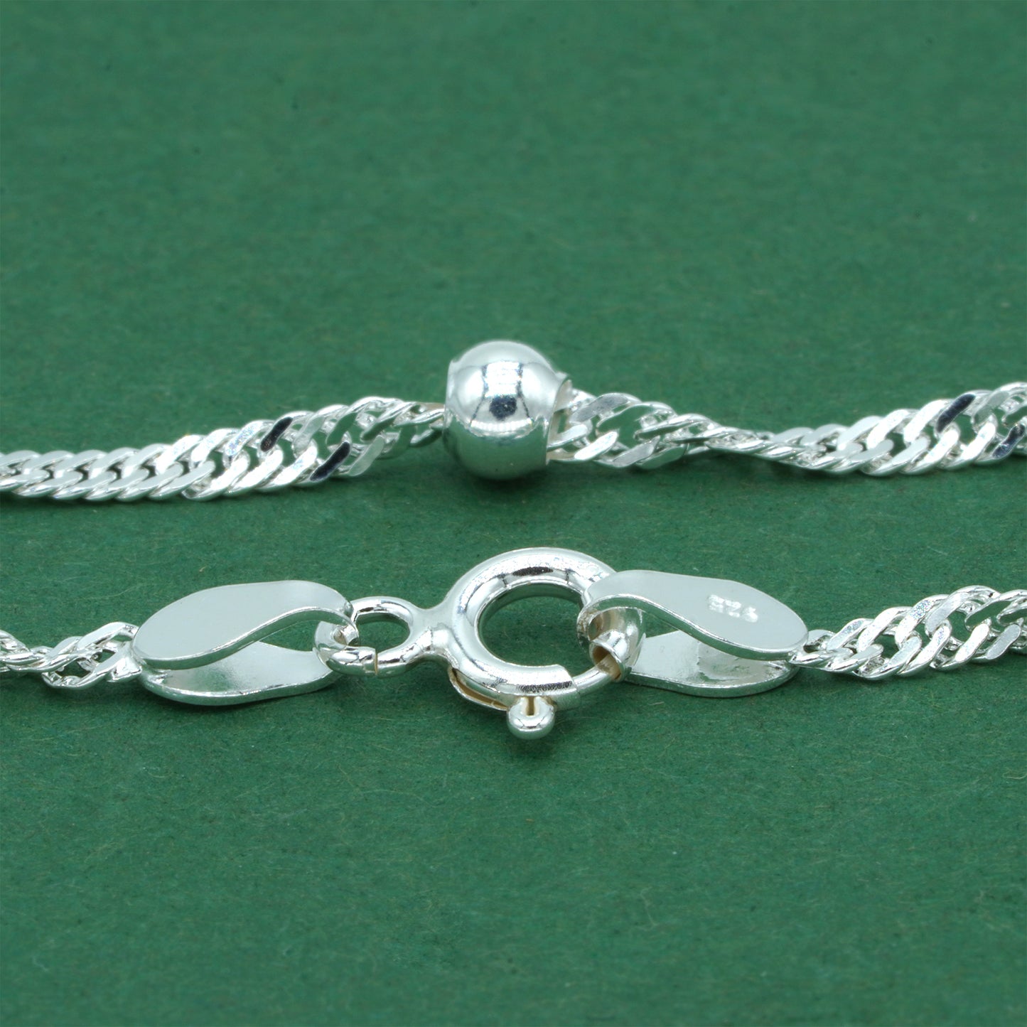925 Sterling Silver Beaded Singapore Chain Anklet, Twisted Rope Minimal Silver Ankle Bracelet, Delicate Everyday Jewellery