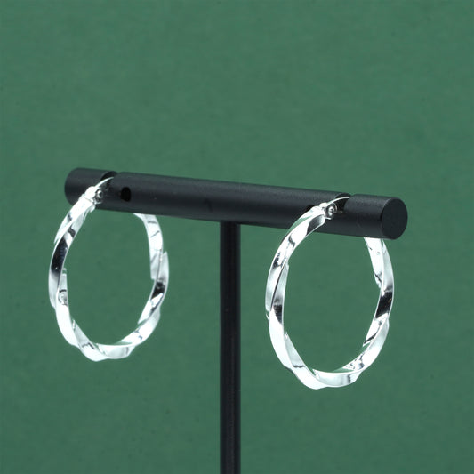 925 Sterling Silver Twisted Hoop Earrings, Rope Effect Silver Hoops, 24mm Polished Everyday Statement Jewellery