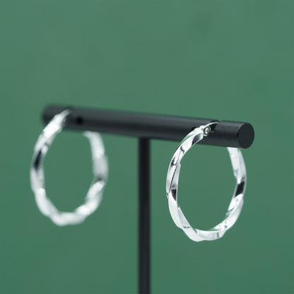 925 Sterling Silver Twisted Hoop Earrings, Rope Effect Silver Hoops, 24mm Polished Everyday Statement Jewellery