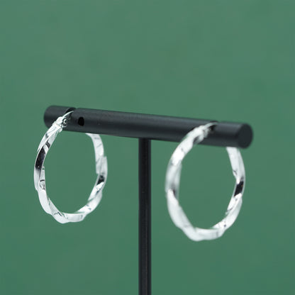 925 Sterling Silver Twisted Hoop Earrings, Rope Effect Silver Hoops, 24mm Polished Everyday Statement Jewellery
