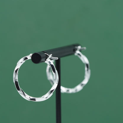 925 Sterling Silver Twisted Hoop Earrings, Rope Effect Silver Hoops, 24mm Polished Everyday Statement Jewellery