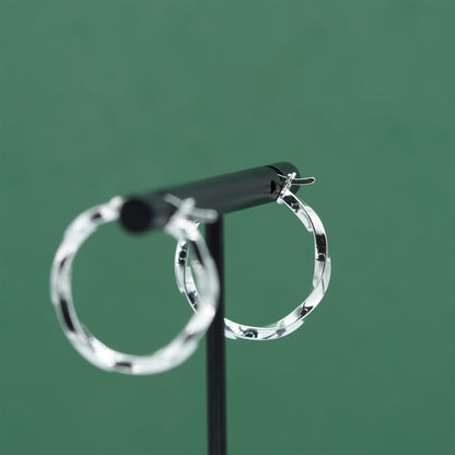 925 Sterling Silver Twisted Hoop Earrings, Rope Effect Silver Hoops, 24mm Polished Everyday Statement Jewellery