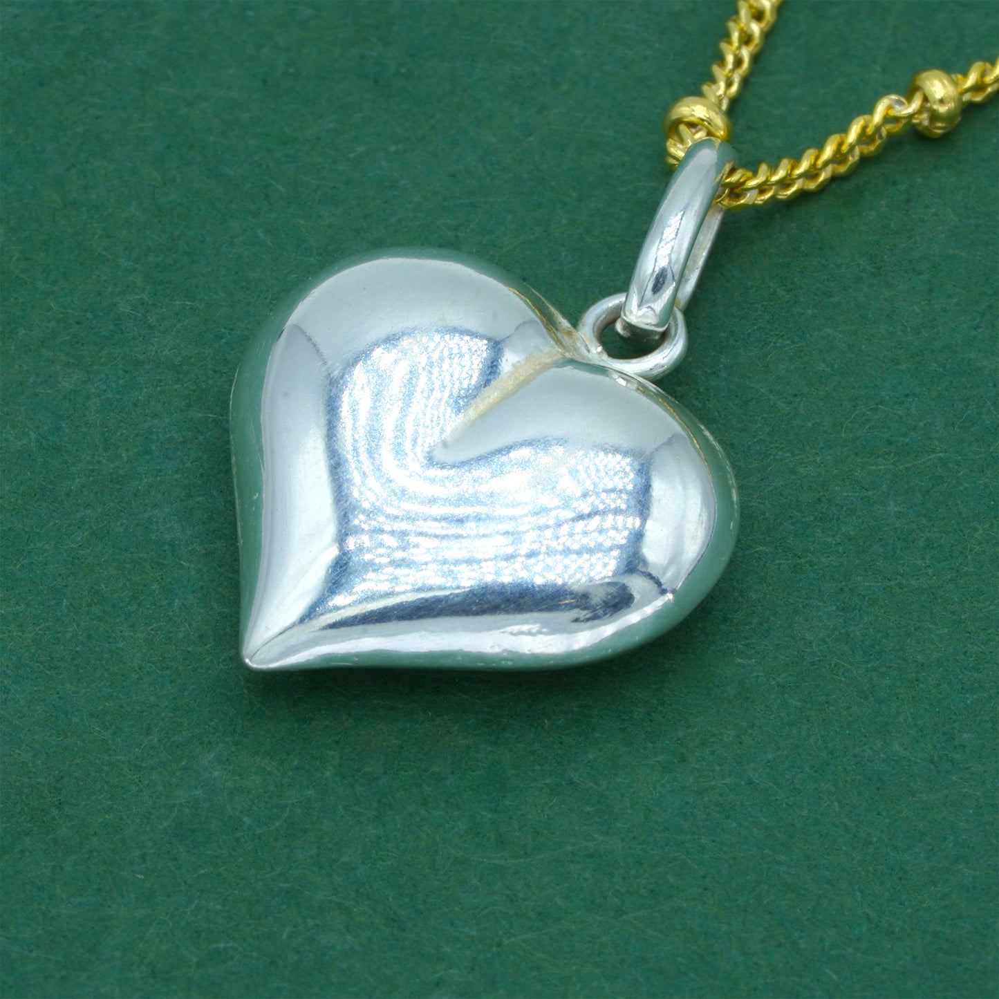 925 Sterling Silver Puffed Heart Pendant With 18k Flash Gold Plated Beaded Curb Chain – Valentine’s Day Romantic Gift for Her, Two-Tone Love Jewellery