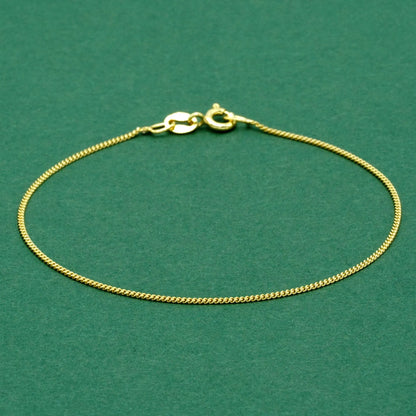 18k Gold Flash Plated Curb Chain Anklet, Delicate 1mm Gold Ankle Bracelet, Minimal Everyday Jewellery