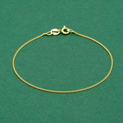 18k Gold Flash Plated Curb Chain Anklet, Delicate 1mm Gold Ankle Bracelet, Minimal Everyday Jewellery