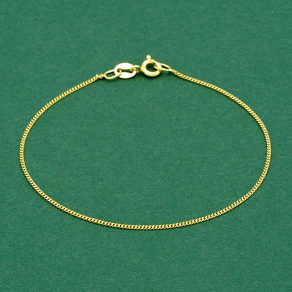 18k Gold Flash Plated Curb Chain Anklet, Delicate 1mm Gold Ankle Bracelet, Minimal Everyday Jewellery