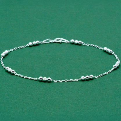 925 Sterling Silver Beaded Anklet, Station Chain Dainty Minimal Silver Anklet, Everyday Layering Jewellery